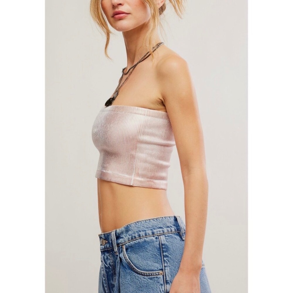 free people amelia foil bandeau ballet pink metallic, women size x-small / small